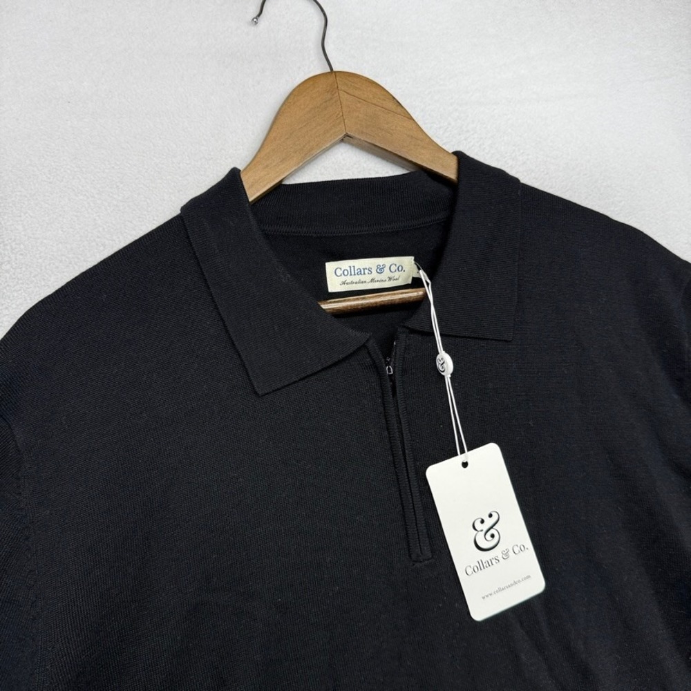 Collars Co Polo Shirt Mens XL Black Knit Quarter Zip Luxury Merino Wool NEW